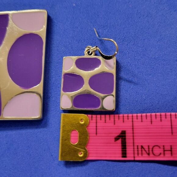 Purple Square Pendant Necklace with Matching Square Purple Earrings - Picture 10 of 12